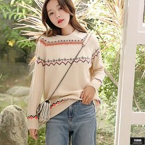 가바바 여성 스웨터 느낌있는 무늬 라운드넥 가을 니트 G55591