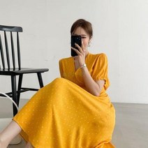 바보사랑 여자 V넥 오버랩 셔링 퍼프 반팔 도트 땡땡이 원피스.옷자락(무료배송)
