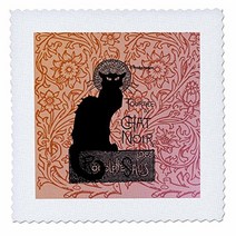 3dRose qs_79211_2 Le Chat Noir Vintage French Cat Quilt Square 6 by 6-Inch Black, 1