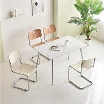 4인용 세라믹 식탁 세트 제주배송가구 KT14WPF, 화이트2개, 핑크2개, 화이트마블 +실버다리