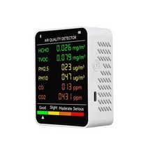 가스누출측정 천연가스측정 냉매누출측정 메탄측정 일산화탄소측정 Usb 충전식 co2 meter 공기 품질 모니터 가스 분석기 이산화탄소 센서 co2 감지기 tvoc 온도 습도, 6 in1 흰색