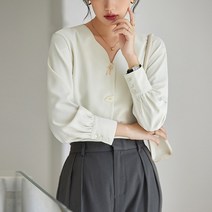 넷투넷코리아 여성 셔츠 긴팔 V넥 롱 브이넥 무지 버튼 슬림핏