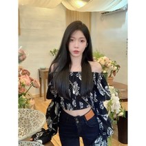 오프숄더 크롭 라운드 플라워 블라우스 하늘하늘 샤랄라 슬림 보세 수입 꽃무늬 숏 SY