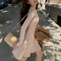 니트 넥라운드 슬림 미니 원피스 여성스러운 프릴 하객 여성 나시 플레어 롱 미디 치마