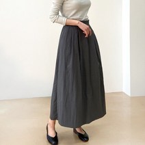 데일리앤 런던 여성 바스락 뒷밴딩 핀턱 플레어 롱 스커트