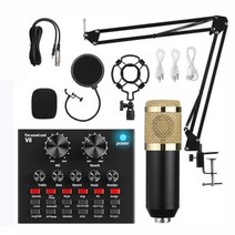Condenser Microphone Kit with V8 Sound Card Set for Live Streaming Mic Youtube Home Karaoke Studio P, 01 Microphone Kit