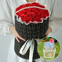 LED 비누꽃다발 장미 21송이 4종 축하선물 쇼핑백포함, 비누꽃다발 레드블랙+쇼핑백