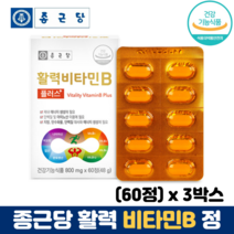 종근당 비타민B 정 비타민B1 비타민B2 비타민B군 비오틴 엽산 식약처인증 비타민비, 3박스, 60정