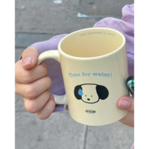 러블리 캐릭터 강아지 머그컵 밀크 옐로우 ins 비주얼 도자기 우유컵 커플 남여공용 커피컵 300ML 신혼 부부, 밀크 옐로우 강아지 머그컵-02