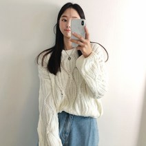 러브앤시티 여성 캔디 크롭 꽈배기니트 라운드넥 크롭니트 스웨터 국산 니트