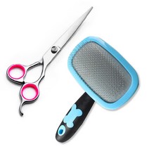 오픈런 강아지 미용가위 커브가위 브러쉬 발톱깎이 세트, 12-360도 회전 블루