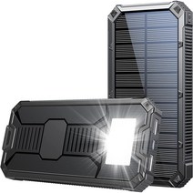 Solar 대용량 30000mAh 태양광 충전 보조배터리 PD 20W 빠른 고속 충전 LED 손전등, Black