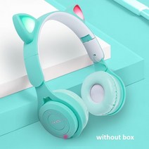 펑키모 고양이 헤드셋 유튜브 개인방송 장비 플래시 라이트 귀여운 귀 무선 헤드폰 마이크 제어 LED 아이 소녀 스테레오 음악 헬멧 전화 블루투스 선물, [05] Green Without Box