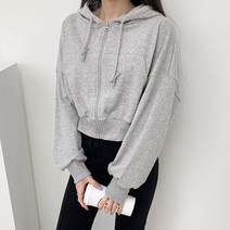 포디룩 (4c) 집업 세미가오리 루즈핏 크롭후드