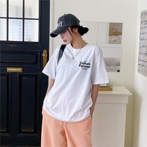 셀러허브(잡화) 여자 루즈핏반팔 롱티 레터링 고딕체 티셔츠