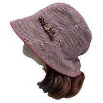 엄마짱 MHS_8688_트윌미니리본 하운드체크 / 벙거지 비치모자 가벼운 등산 산책 가족여행 봄여름여성모자 예쁜엄마모자 햇빛가리개 엄마선물모자 미시모자 중년여성