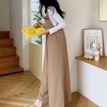 여성 데일리 점프수트 슈트 팬츠 옴 브이넥 롱 와이드