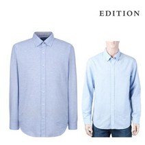 에디션 남성 블루 마혼방 잔체크 셔츠