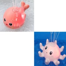 불빛나는 분수돌고래 + 불빛나는 분수문어 자동분수 LED 목욕놀이 장난감, 분수돌고래 (민트)+분수문어 (핑크)