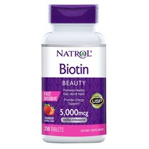 Natrol 나트롤 비오틴 5 000mcg 딸기맛 빠른 흡수 정제 250정