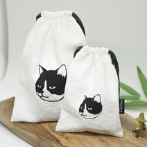 행복한이가 고양이 모모 파우치 - 천 면 주머니 더스트백 스트링파우치 복주머니 조리개 패브릭 파우치