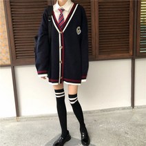 여성가디건 Deeptown 한국어 스타일 자수 카디건 스웨터 여성 Preppy 패션 오버 사이즈 니트 점퍼 여성 일본 가을 v 넥 코트
