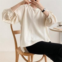 다잇템 여자 롱슬리브 고무줄 U넥 빅사이즈 블라우스 (8899409)