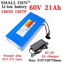 전동 킥보드 배터리 교체 60V 20Ah 21Ah 16S7P ebike 18650 1000W-2500W 리튬 팩 전기 자전거 스쿠터 + 67.2V 2A 충전기 168563, XT90-T plug-charger