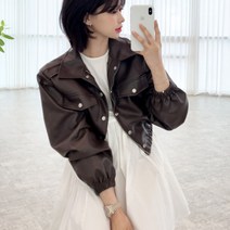 [랜덤플레이] 투포켓 허리 셔링 크롭 숏 레더 자켓