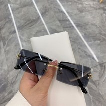 빈티지 패션 2021 새로운 선글라스 무테 프레임리스 직사각형 음영 그라디언트 uv400 여성용 여름 여행 태양 안경