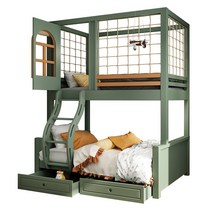 우드 벙커침대 그린 2층 어린이방 올인원 학생 수납, 침대+매트리스 150x190