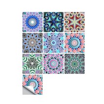 북유럽 타일 접착식 스티커 셀프인테리어 빈티지 10pcs 만다라 타일 벽 스티커 자기-접착제 레트로 패턴 매, 03 C