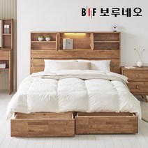 보루네오 미토 킹사이즈 원목 LED 침대 프레임 PL0044, 고무나무원목