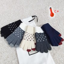 1+1 울 따숨 하트 겨울 방한왕기모 스마트폰 터치장갑, 네이비