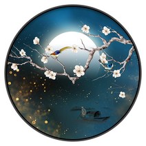 밤하늘 금빛 꽃가루가 예쁜 매화 원형 보석십자수 액자 세트 비즈십자수 거실에걸면좋은 그림, 80X80cm