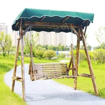 나무 그네 의자 해먹 행잉 스윙 체어 2인 3인 흔들 정원, 그린 캐노피 특대형