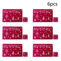 6pcs placemats 테이블 매트 + 6pcs 컵 패드 코스터 크리스마스 트리 눈송이 장식 식탁 주방 식사 액세서리, 1