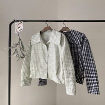 코지 리치 차분한 앤틱체크 빅카라 크롭 숏 셔츠