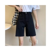 와이케이하우스 다섯 점 청바지 여성 여름 작은 키 큰 허리는 얇은 직선 느슨한 넓은 다리 바지 조수 인 블랙 반바지이었다_68447