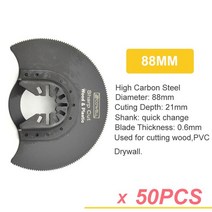 88mm 반원형 진동 공구 톱 블레이드 플랫 헤드 멀티 공구 블레이드 톱 Makita Fein Dremel 재조정 공작 기계, 50개