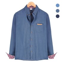 체크 패턴 배색 데님 미디엄블루 셔츠 _NWM001_MBlue 0cD 남자 청남방 청자켓 유니클로 코디 오버핏