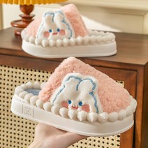 유블리 여성 4cm 굽높은 토끼 털 슬리퍼