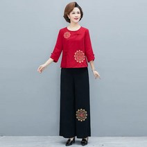 여름 여성 빅사이즈 중년 면 7부 롱 셔츠 바지세트 생활한복 DC-021306