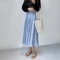 데일리 여름 플리츠 주름 밴딩 롱 스커트