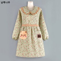 한국판 캔버스 플라워 인형의 터틀넥 프린세스 캐릭터 곰돌이 소매 앞치마 덧옷 도매 대리발, 녹색