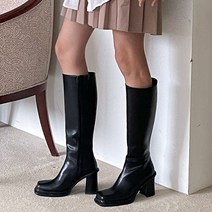 다미님 [굽9cm/225~250]스퀘어 롱부츠 키높이 통굽 가보시 레더 빅사이즈 하비 통넓은 스판 지퍼 라운드 하객룩 연말룩 겨울 기모 빅사이즈 롱워커 첼시 앵클 매매-신발