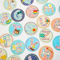 12. 원형 알파벳 패치 자수와펜 열접착 자수패치 명찰