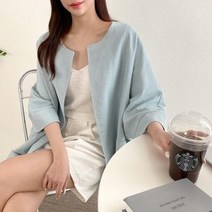 바보사랑 여자 여름 린넨 아우터 노카라 박시핏 7부소매 자켓.옷자락(무료배송)