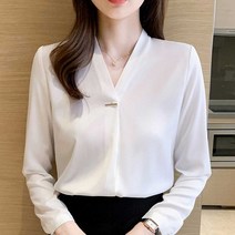 하객룩 블라우스 봄가을 로맨틱러블리룩 정장 셔츠 없는 카라 브이넥 차이나넥 여성복