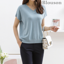 블루종세일 한정수량/패플단독 블루종 샤이닝 펄 브이넥 니트_B2105KN106B